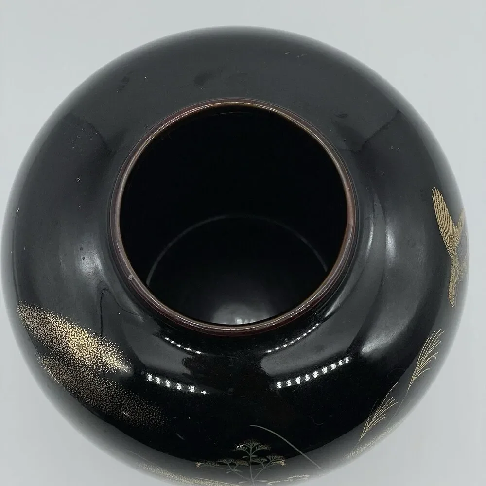 Japanese Kutani Porcelain Flower Vase Kabin VTG Floral Plum Bird Blossom Ikebana